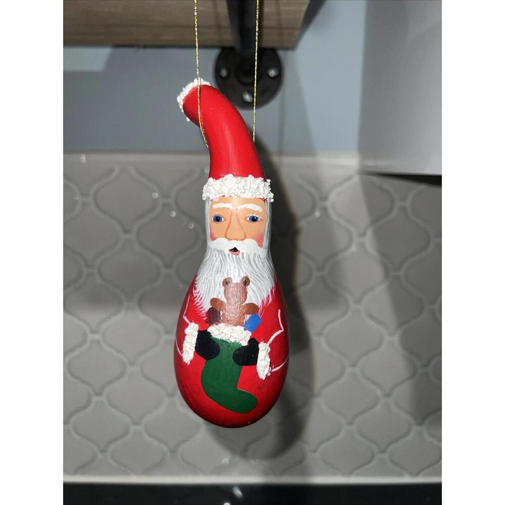 Vintage Small Handpainted Santa Gourd Christmas Ornament Christmas holiday